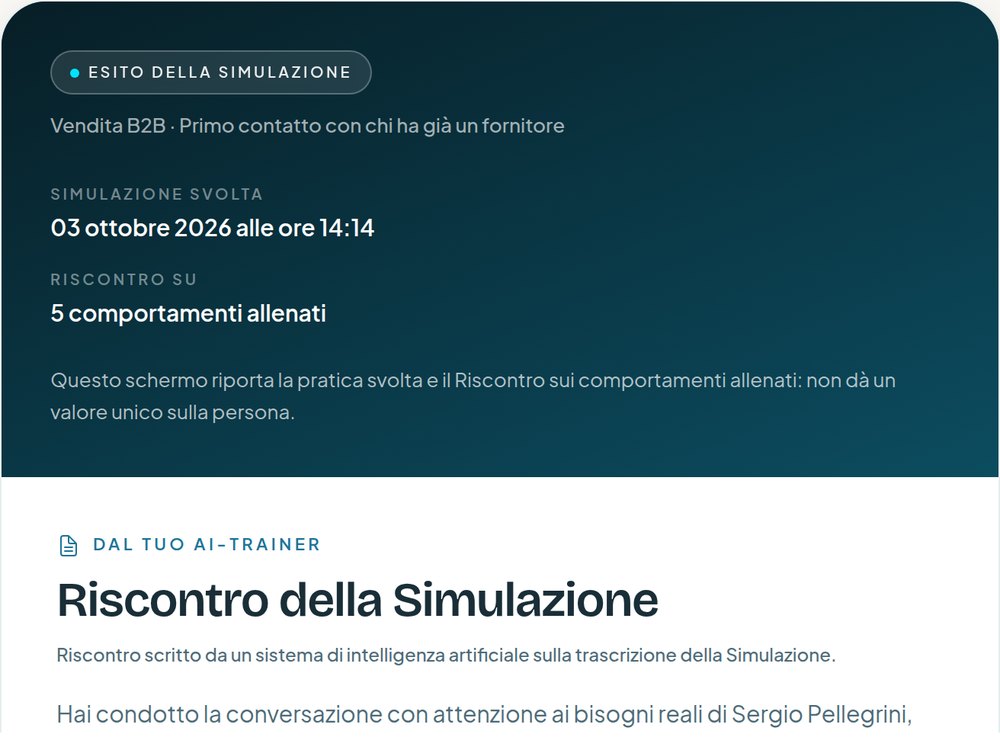 Il Riscontro della Simulazione che arriva dopo la prova, ripreso dall'app con un account dimostrativo